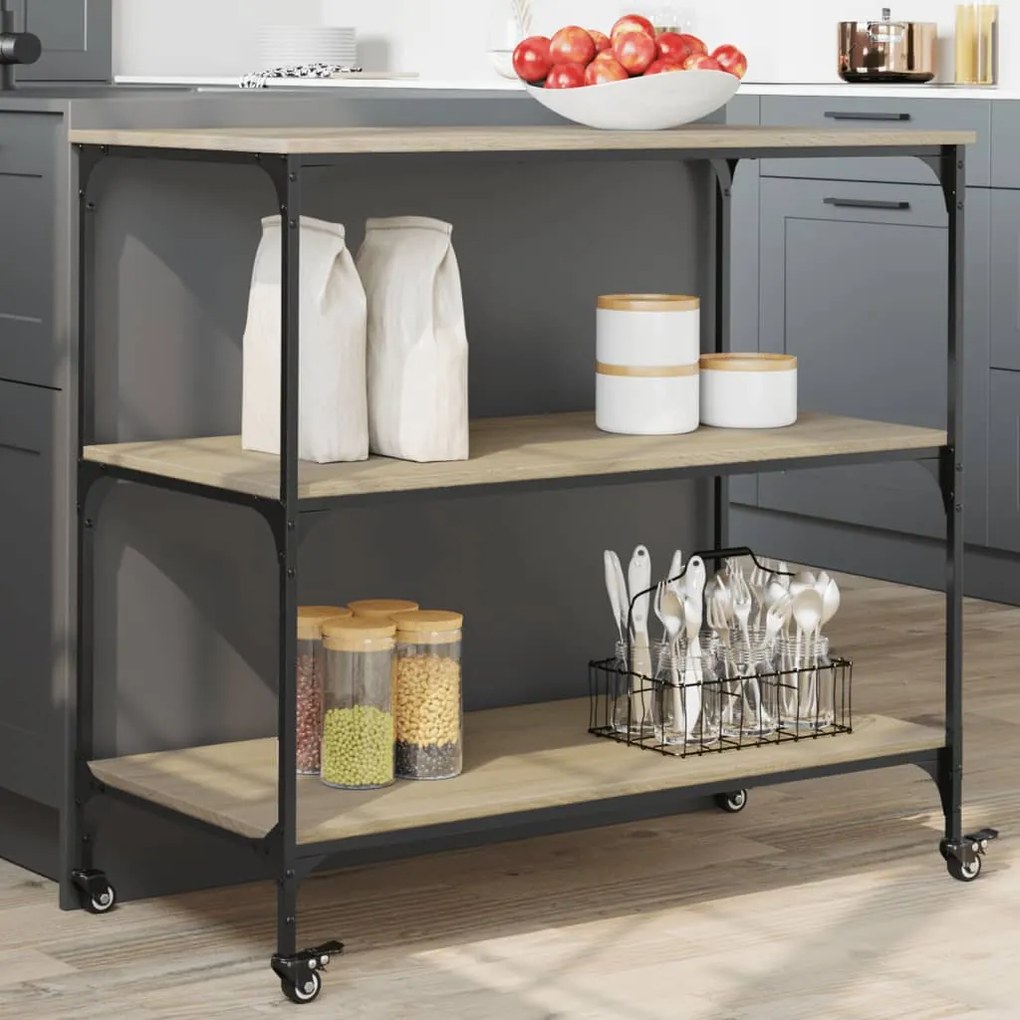 Carrello da cucina rovere sonoma 102x50x95 cm