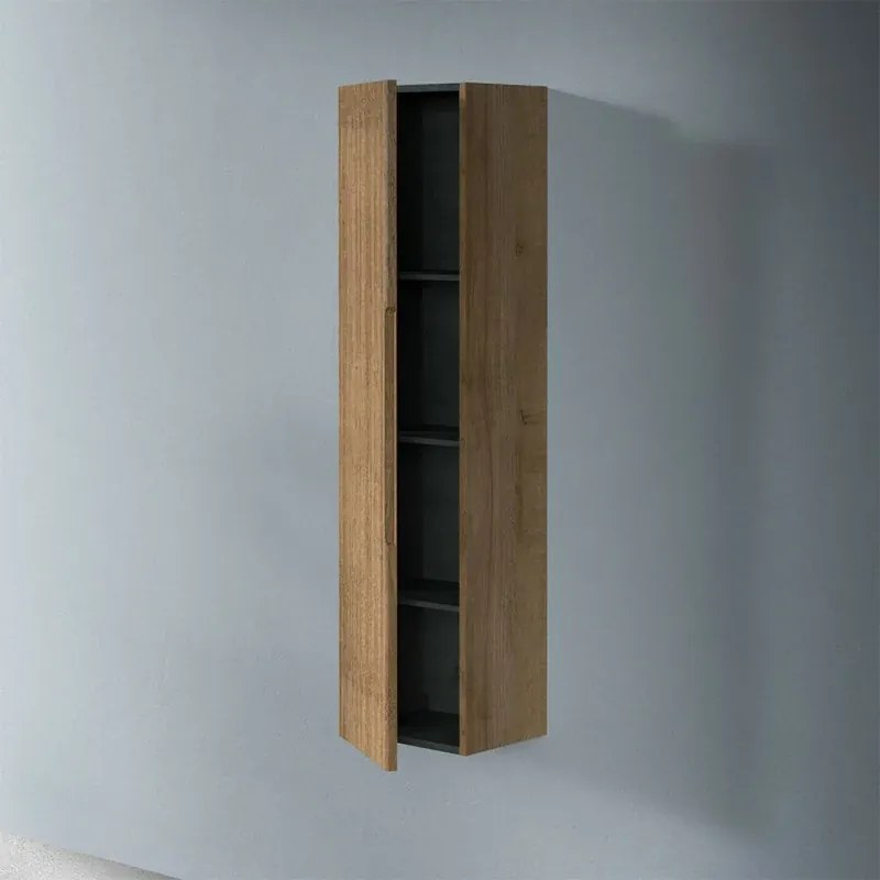 Colonna bagno sospesa H 138 cm rovere cannettato con ripiani Rigo
