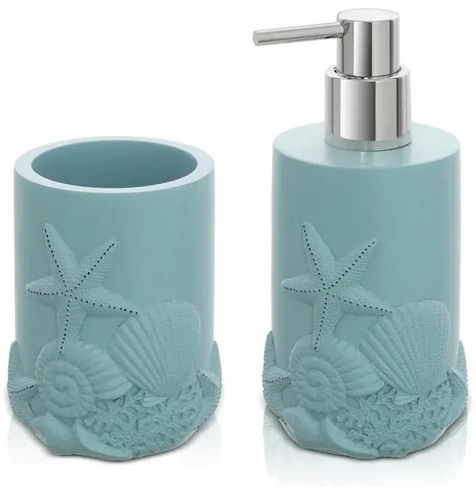 Set accessori bagno da appoggio 2 pezzi in resina acquamarina Coral