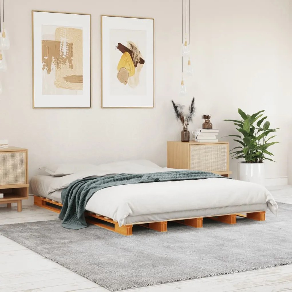 Letto Pallet Marrone Cera 140x200 cm in Legno Massello di Pino