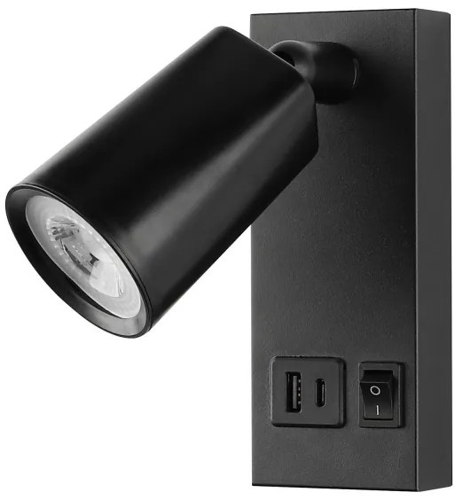 Luce Spot da parete a LED con USB CHARGE LED/5W/230V nero
