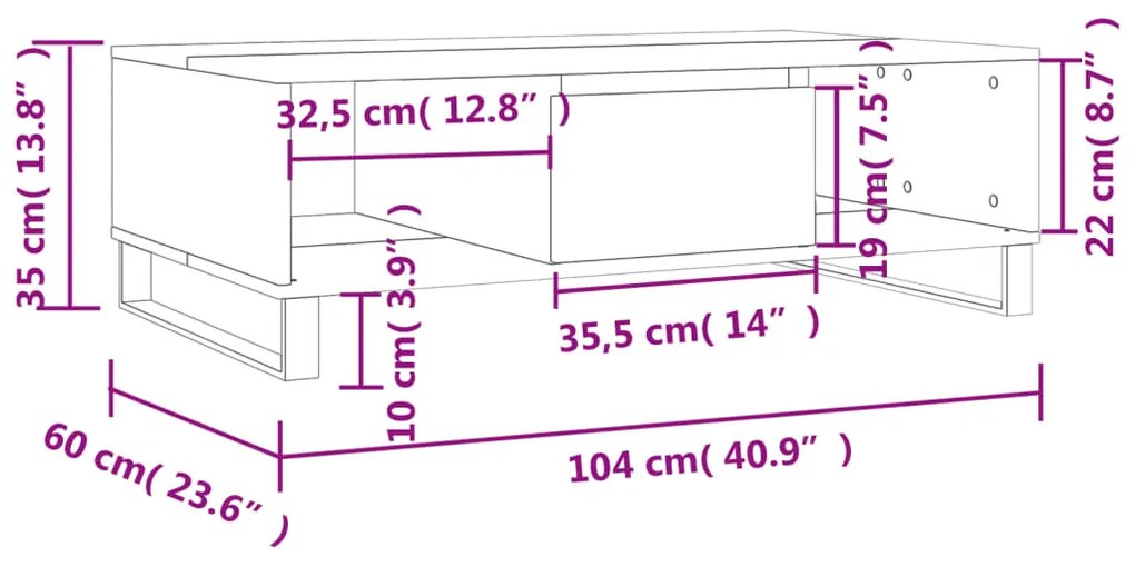 Tavolino da Salotto Bianco 104x60x35 cm in Legno Multistrato