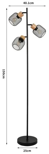 Brilagi - Lampada da terra BASKLITE 3xE27/15W/230V legno di hevea/nera