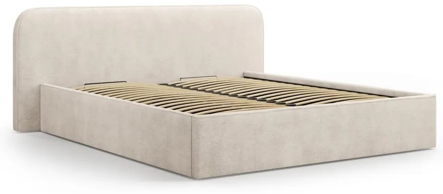 Letto matrimoniale imbottito beige con contenitore e rete inclusi 180x200 cm Elizabeth – Micadoni