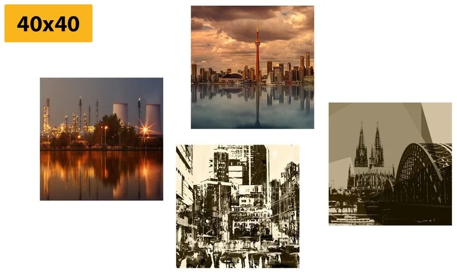 Set di quadri – Città industriale con astrazione