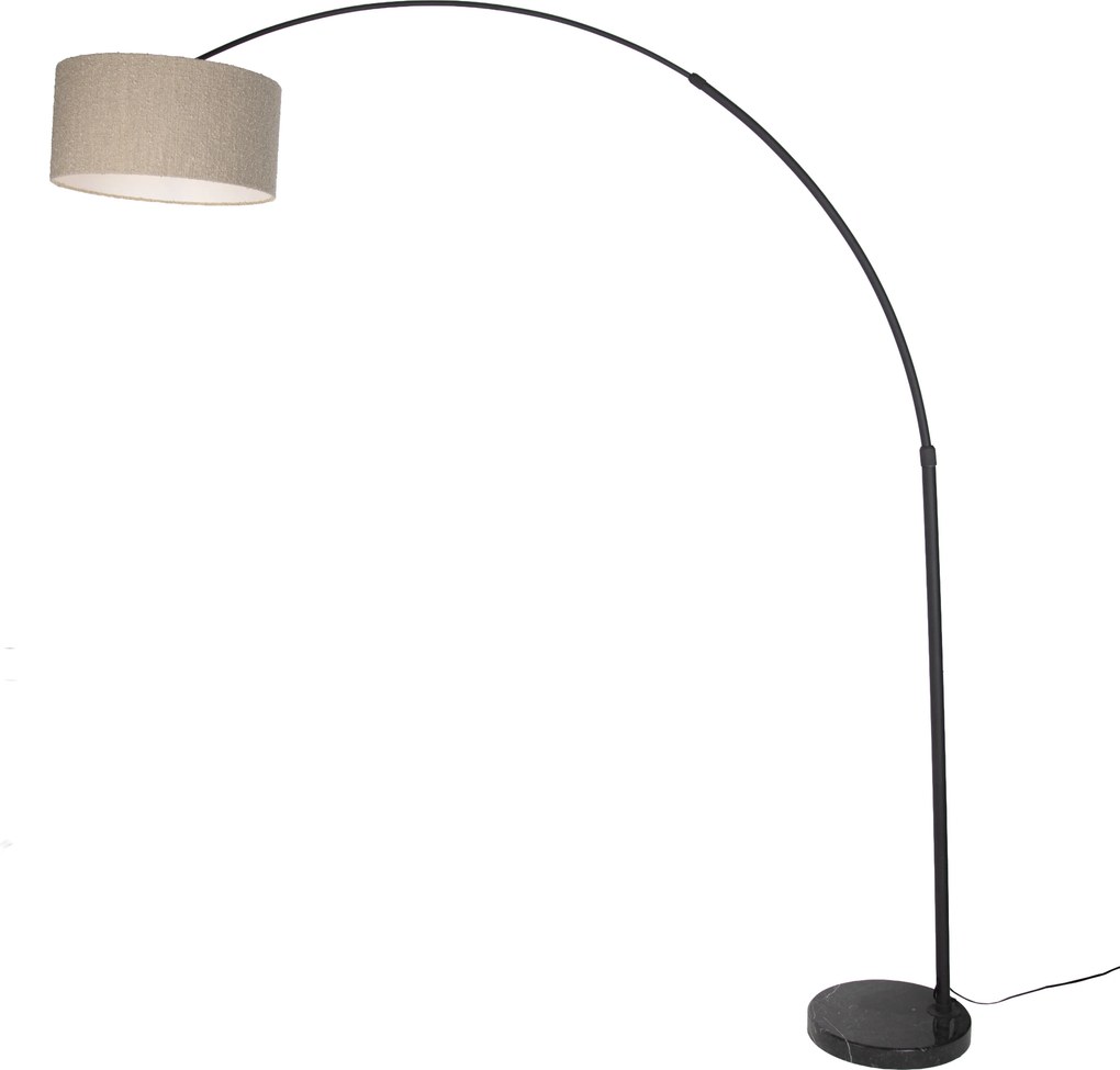 Lampada ad arco moderna nera con base in marmo e paralume bouclé beige 50cm - XXL