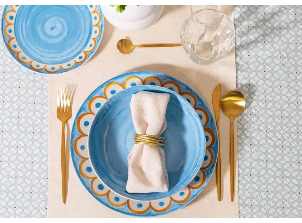 Set di 6 piatti piani piani in porcellana azzurro ø 27 cm Tangeri blue - Villa Altachiara