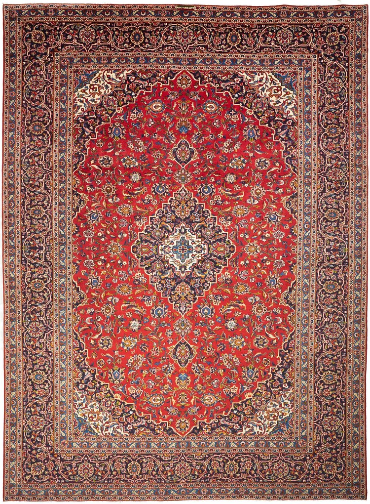 Kashan Tappeto 310x420 Rosso (Iran) Annodato A Mano