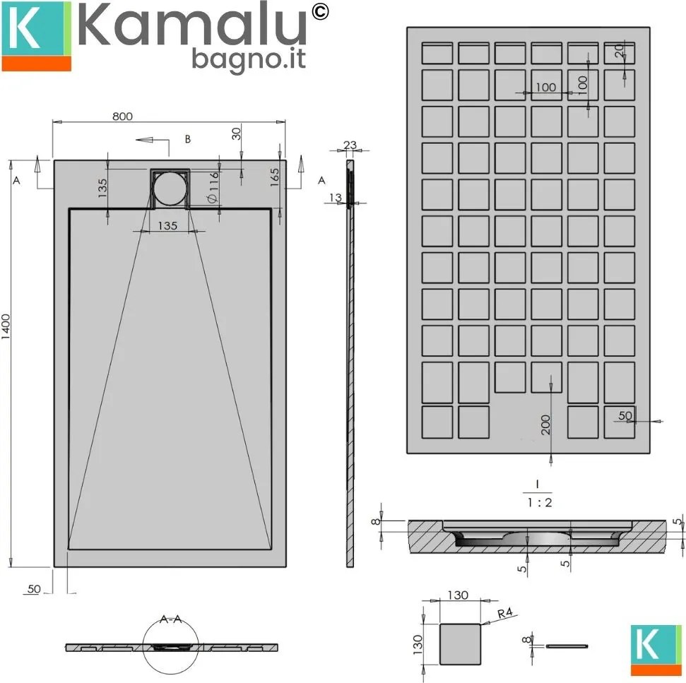 Piatto doccia in resina 80x140 effetto pietra | KR1000 - KAMALU