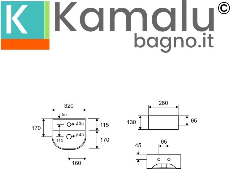 Mini lavabo design semicircolare in ceramica bianca | Litos-MK62 - KAMALU