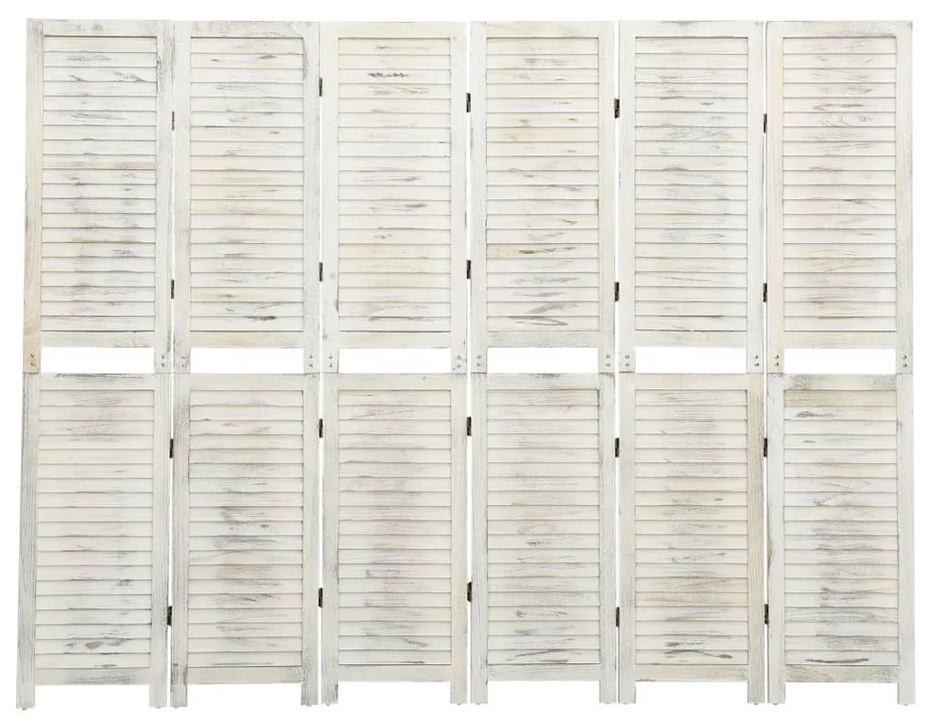 Divisorio 6 Pannelli Bianco Antico 215x166 Cm İn Legno Massello /