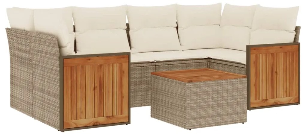 Set divani da giardino 7 pz con cuscini beige in polyrattan