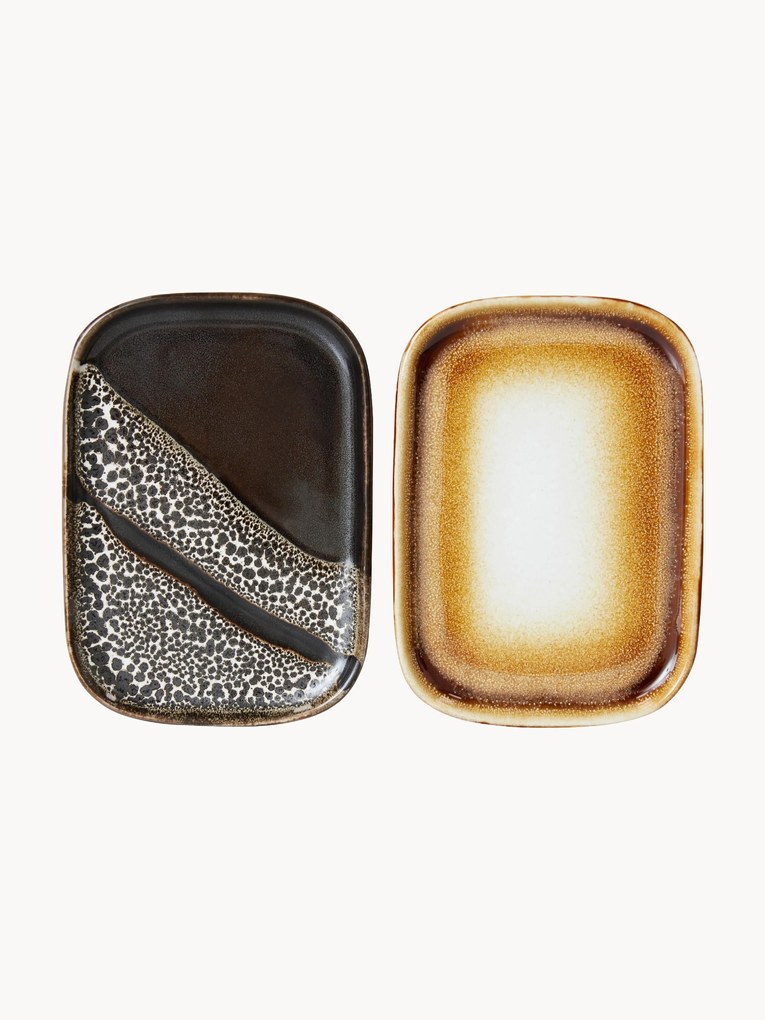 Set di 2 vassoi da portata fatti a mano con smalto reattivo 70's