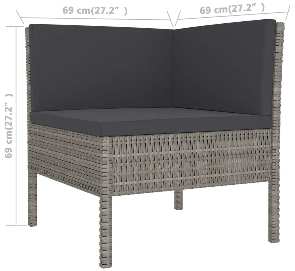 Set Divani da Giardino 10 pz con Cuscini in Polyrattan Grigio