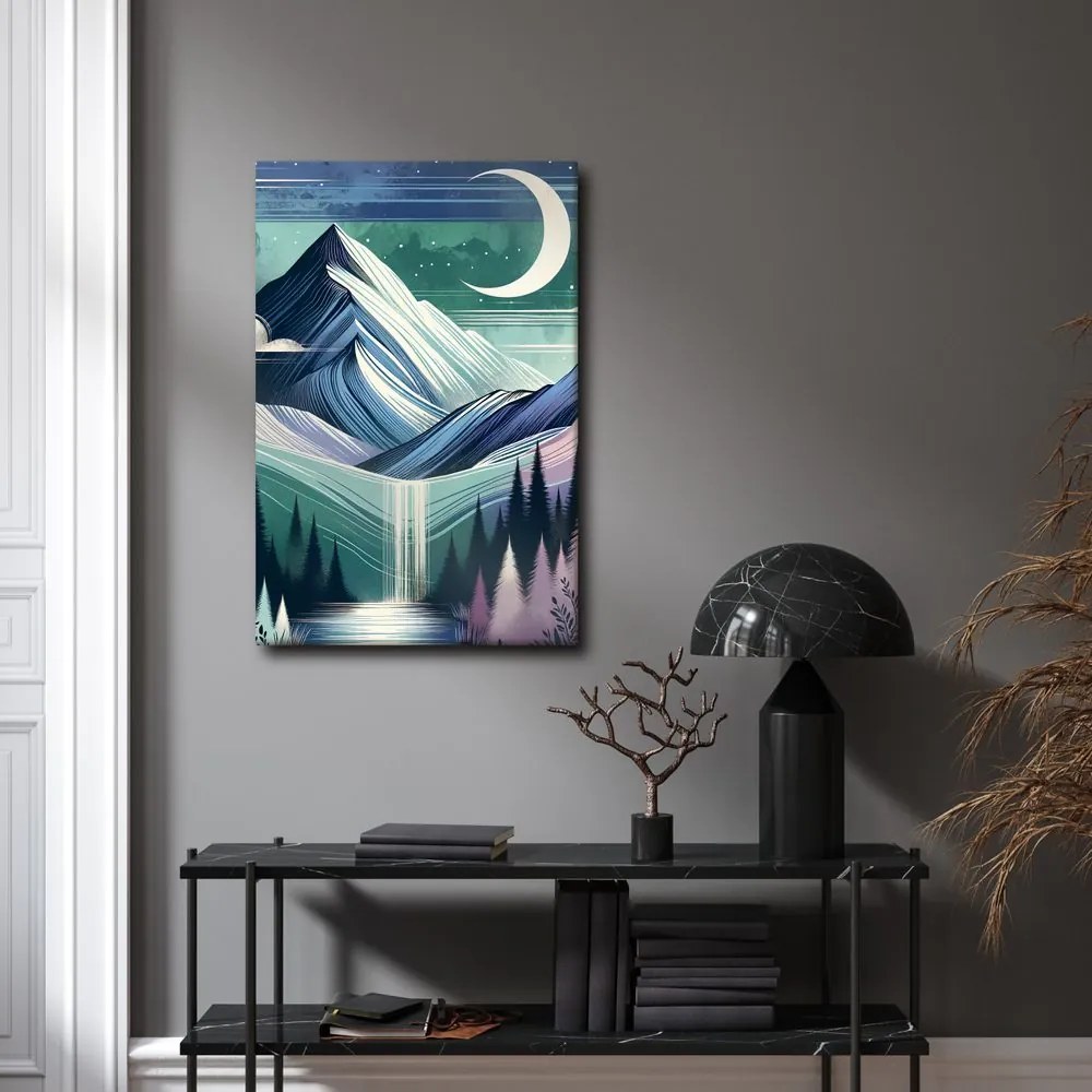 Quadro su tela – Bosco e montagne di notte