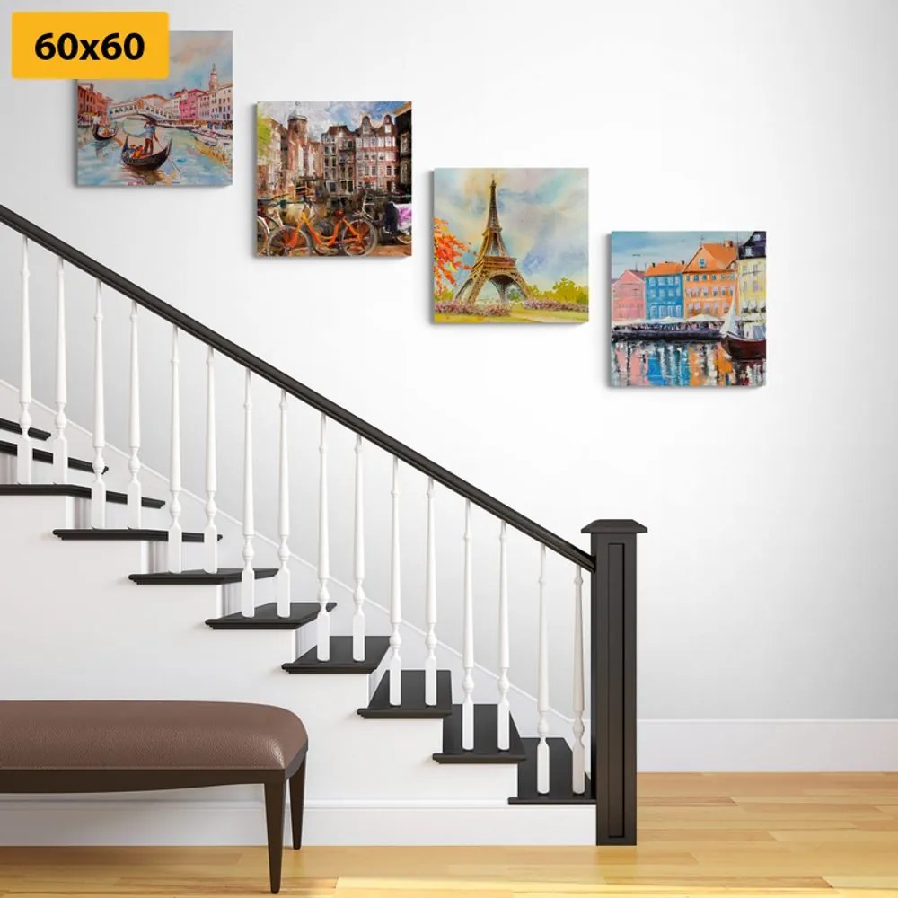 Set di quadri – Città dipinte in colori pastello