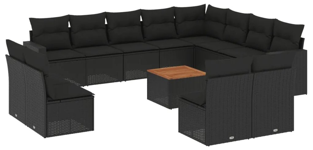 Set Divani da Giardino 13pz con Cuscini Nero in Polyrattan