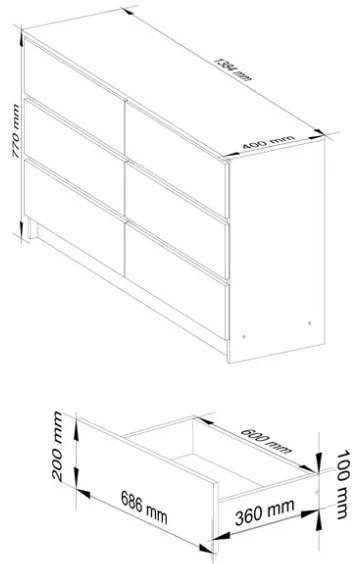 Cassettiera Credenza 140x40x77 Cm 6 Cassetti Artika Bianco Opaco