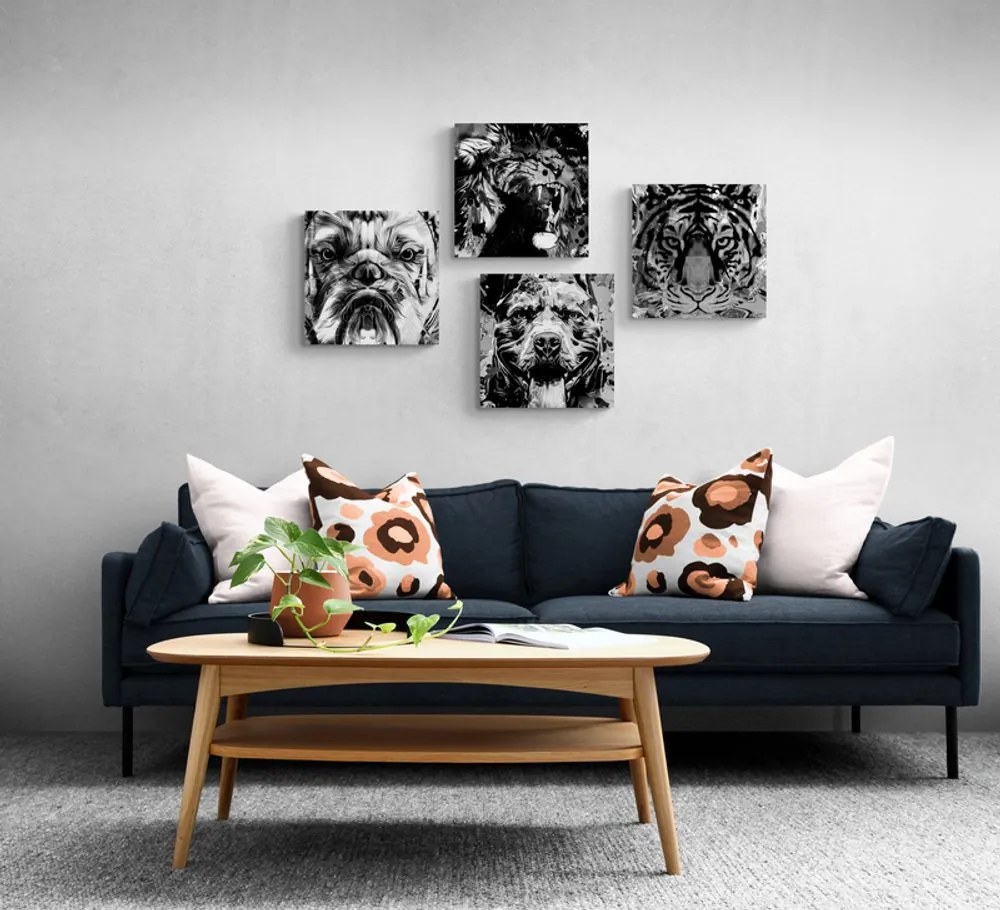 Set di quadri – Animali in stile pop art in bianco e nero