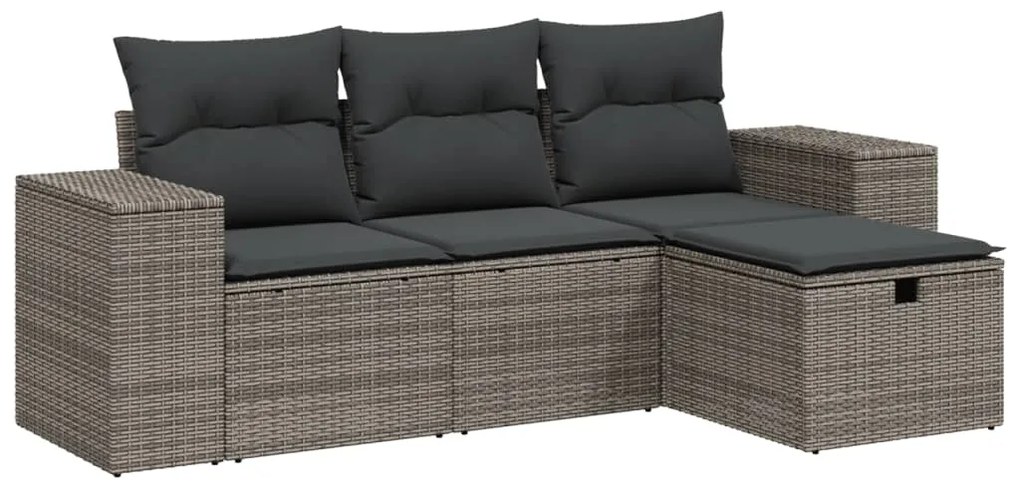 Set Divani da Giardino 4 pz con Cuscini in Polyrattan Grigio