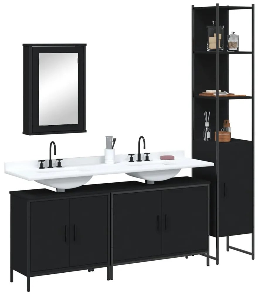 Set Mobili Da Bagno 4 Pz Nero İn Legno Multistrato /