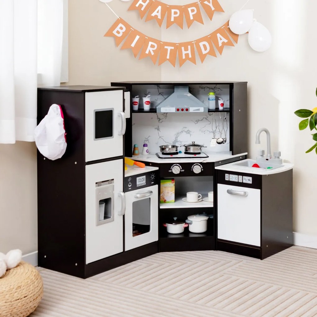 Costway Cucina giocattolo per bambini in legno con lavabo separato suoni e luci divertenti, Set da cucina per giochi 3 Colori