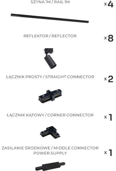 Zuma Line 3581 - Faretto per sistema a binario TUBE 8xGU10/35W/230V nero