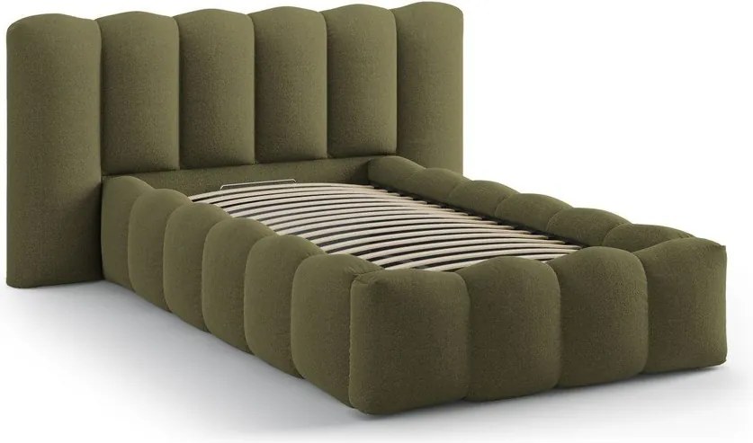 Letto singolo imbottito color kaki con contenitore con rete inclusa 90x200 cm Lupine – Micadoni