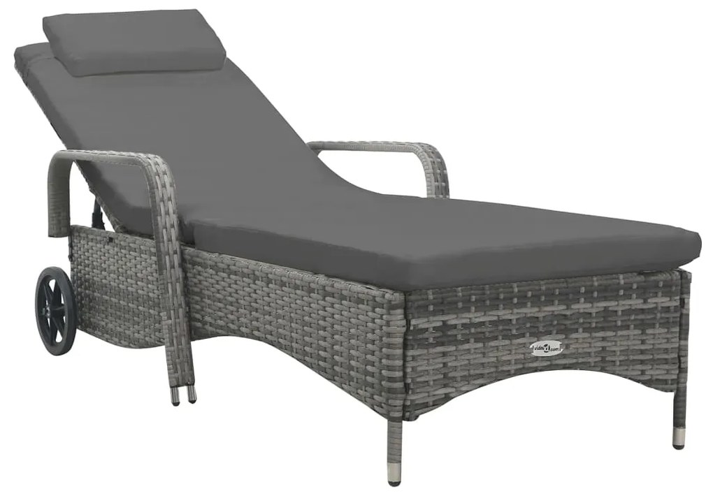 Lettino Prendisole Con Ruote İn Polyrattan Antracite /