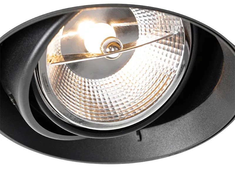 Faretto da incasso moderno nero GU10 AR111 rotondo senza cornice - Oneon
