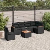 Set Divani da Giardino con Cuscini 7pz Nero Polyrattancod mxl 112556