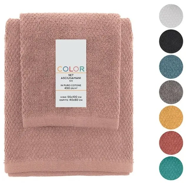 Set asciugamani bagno rosa per viso e ospite in cotone puro Spring