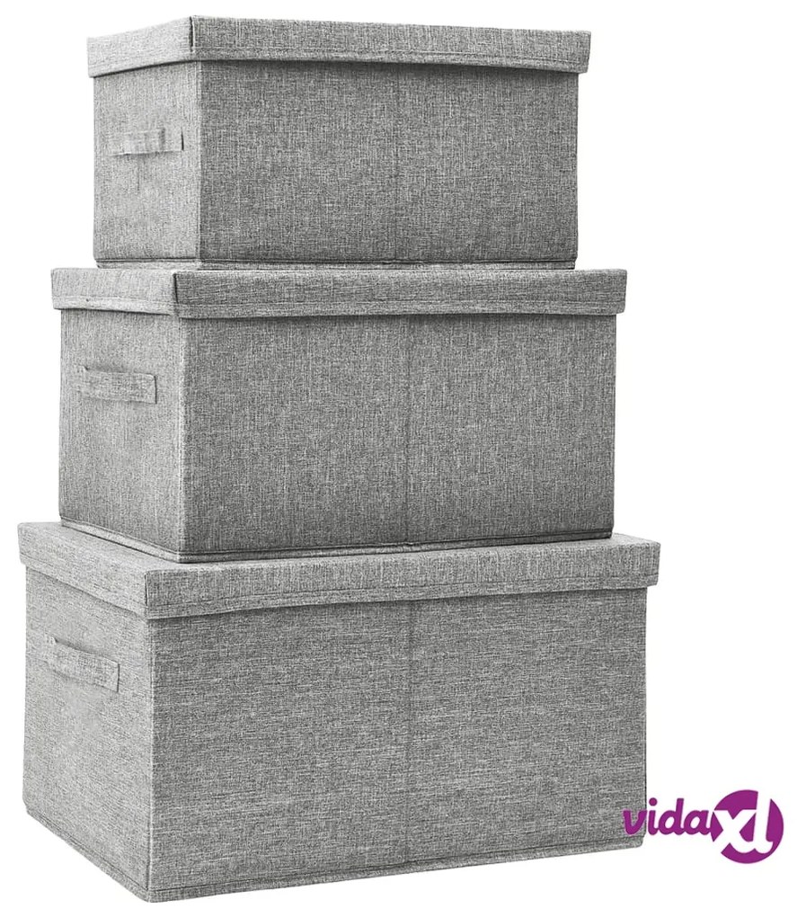 vidaXL Scatole Portaoggetti Impilabili Set 3pz in Tessuto Grigio