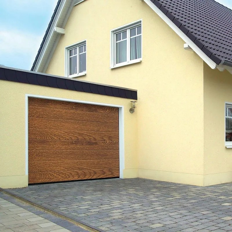 Portone sezionale in acciaio HORMANN Ecostar motorizzato, esterno rovere dorato e interno bianco, H 211,5 cm x L 255,5 cm