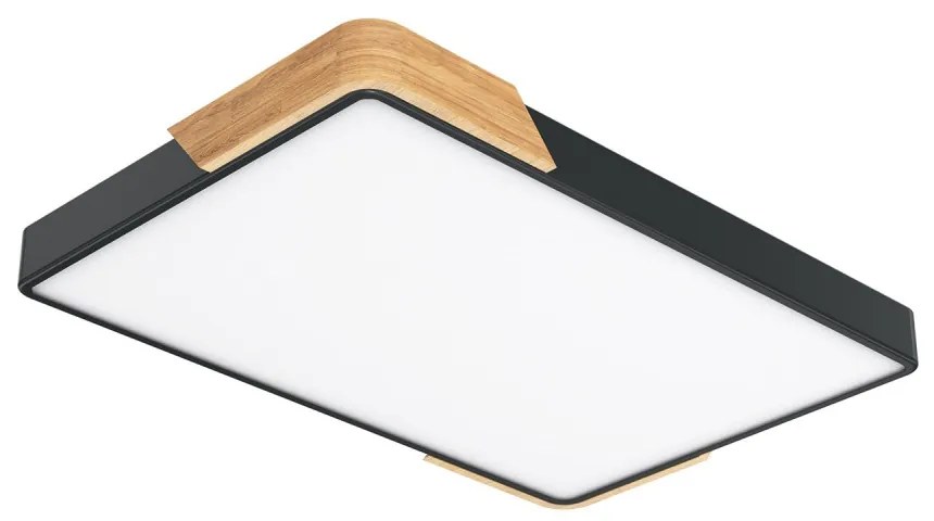 Plafoniera LED Rettangolare 30W CCT, 60x40cm, Legno/Nero Colore Bianco Variabile CCT