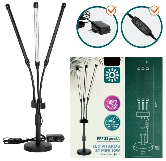 Lampada da tavolo LED dimmerabile VITARO 3xLED/10W/230V nera per piante