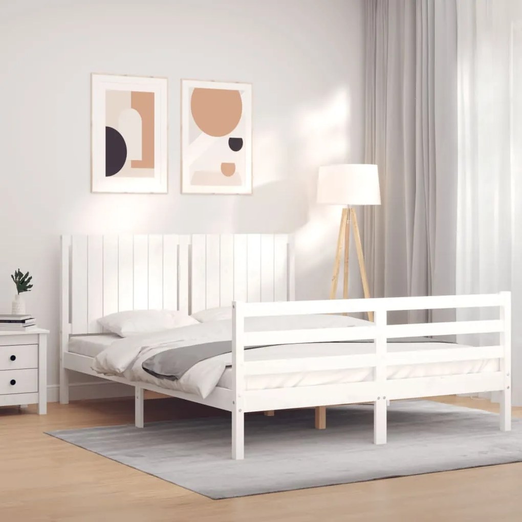 Giroletto Con Testiera Bianco 160x200 Cm Legno Massello /