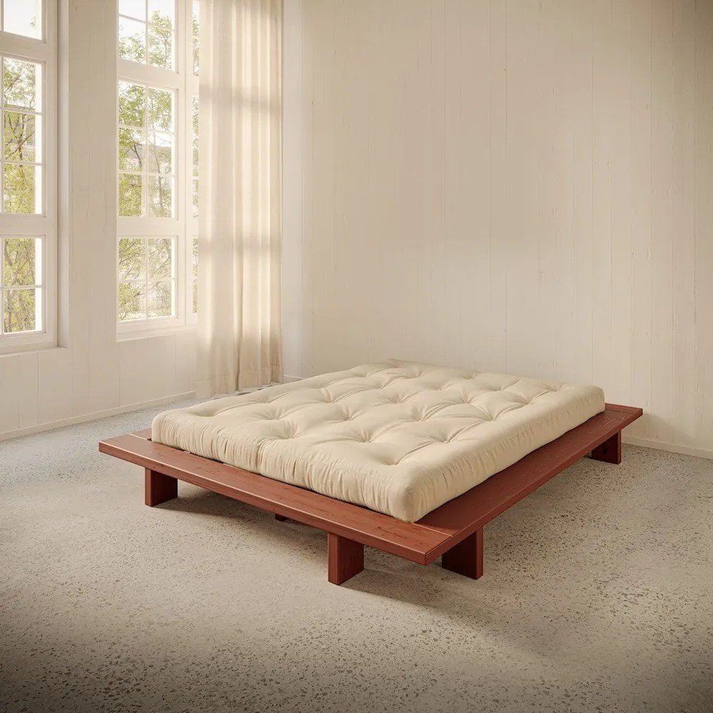 Letto matrimoniale color terracotta in pino massiccio senza testiera con rete inclusa 160x200 cm Japan – Karup Design