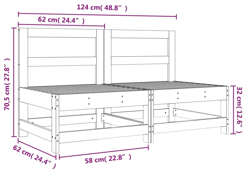 Divani Centrali da Giardino 2 pz in Legno Massello di Douglas