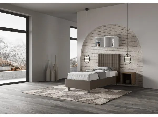 Letto singolo contenitore imbottito 80x190 similpelle cappuccino Sunny
