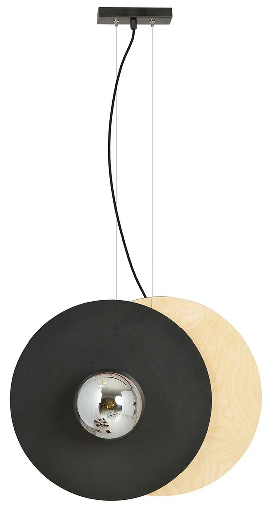 Sospensione Minimal Nordica Brigid 2 Luci In Acciaio Nero E Legno Vetro Fumè
