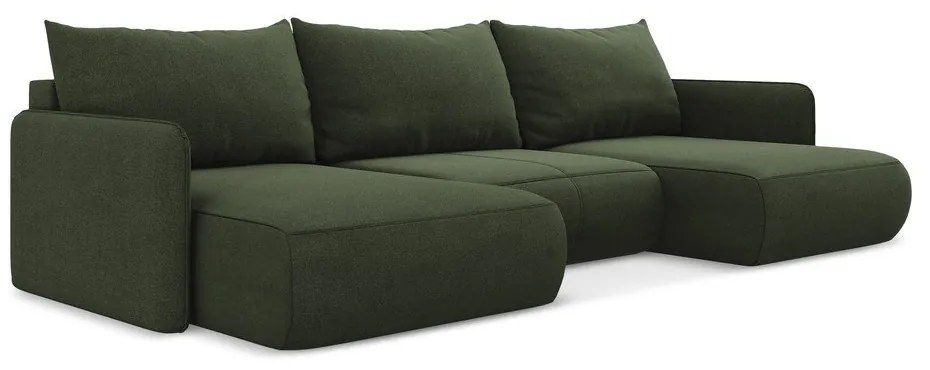 Divano angolare verde allungabile/con contenitore Nanea – Makamii