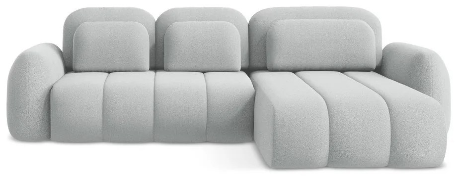 Divano angolare grigio chiaro allungabile/con contenitore (con penisola a destra/con chaise lounge) con rivestimento in bouclé Pele – Makamii
