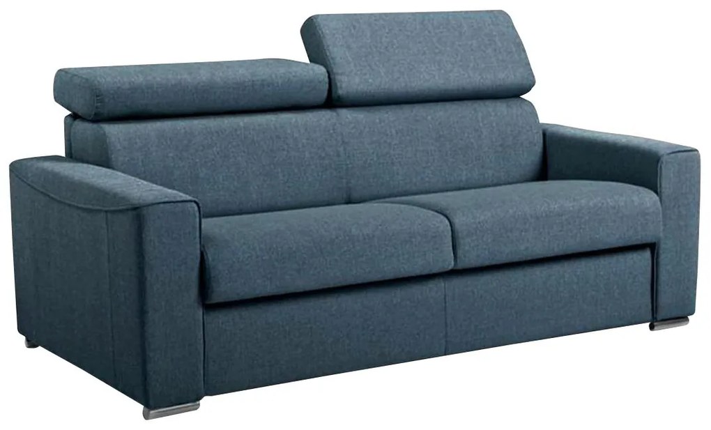 Divano letto 3 posti ribalta doghe larghe memory foam - Letto: 140cm x 16cm Tessuto Blu - VIZIR