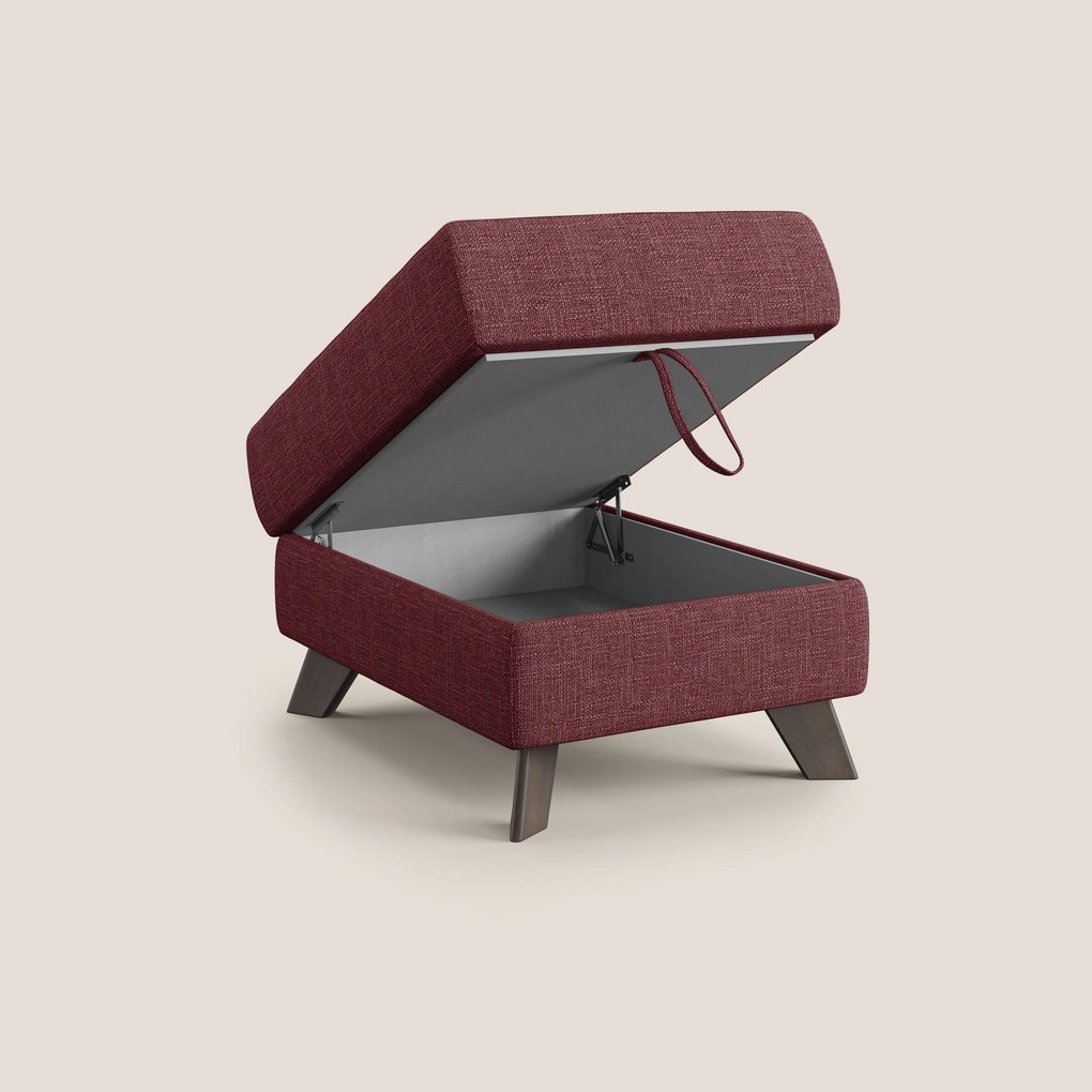 Moon Pouf contenitore e piedini alti in tessuto morbido ad intreccio soft-touch impermeabile T06 rosso