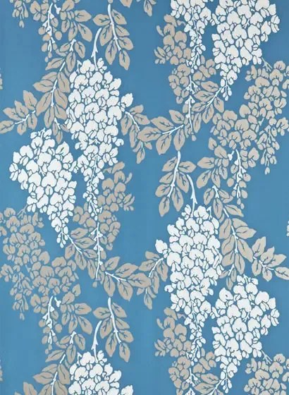 Farrow & Ball Carta da parati Wisteria - Chinese Blue/ Silver/ White Tie