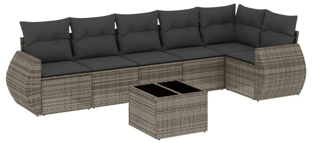 Set Divani da Giardino 7 pz con Cuscini Grigio in Polyrattan