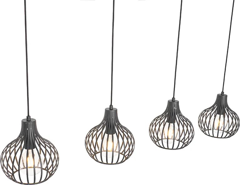 Lampada a sospensione smart nera a 4 luci incl. 4 Wifi G95 - Saffira