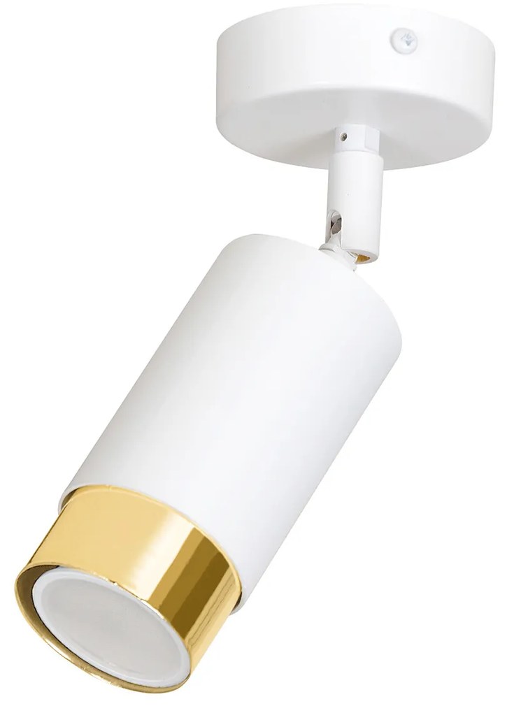 Faretto Orientabile 1 Luce Ragnar A Cilindro In Acciaio Bianco E Oro