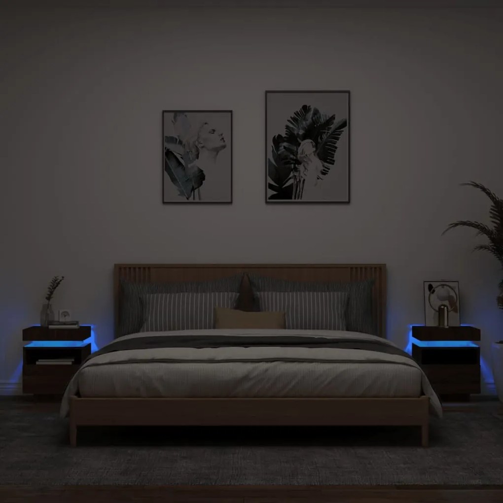 Comodini Con Luci Led 2pz Rovere Marrone 40x39x48,5 Cm /